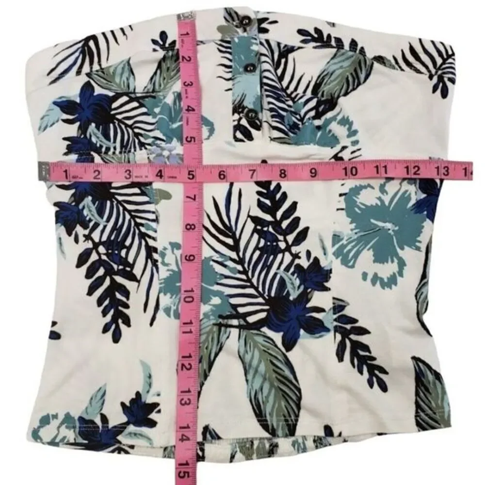 Free People Bandeau Crop Top Women's SMALL Black Blue White Green Floral Smocked